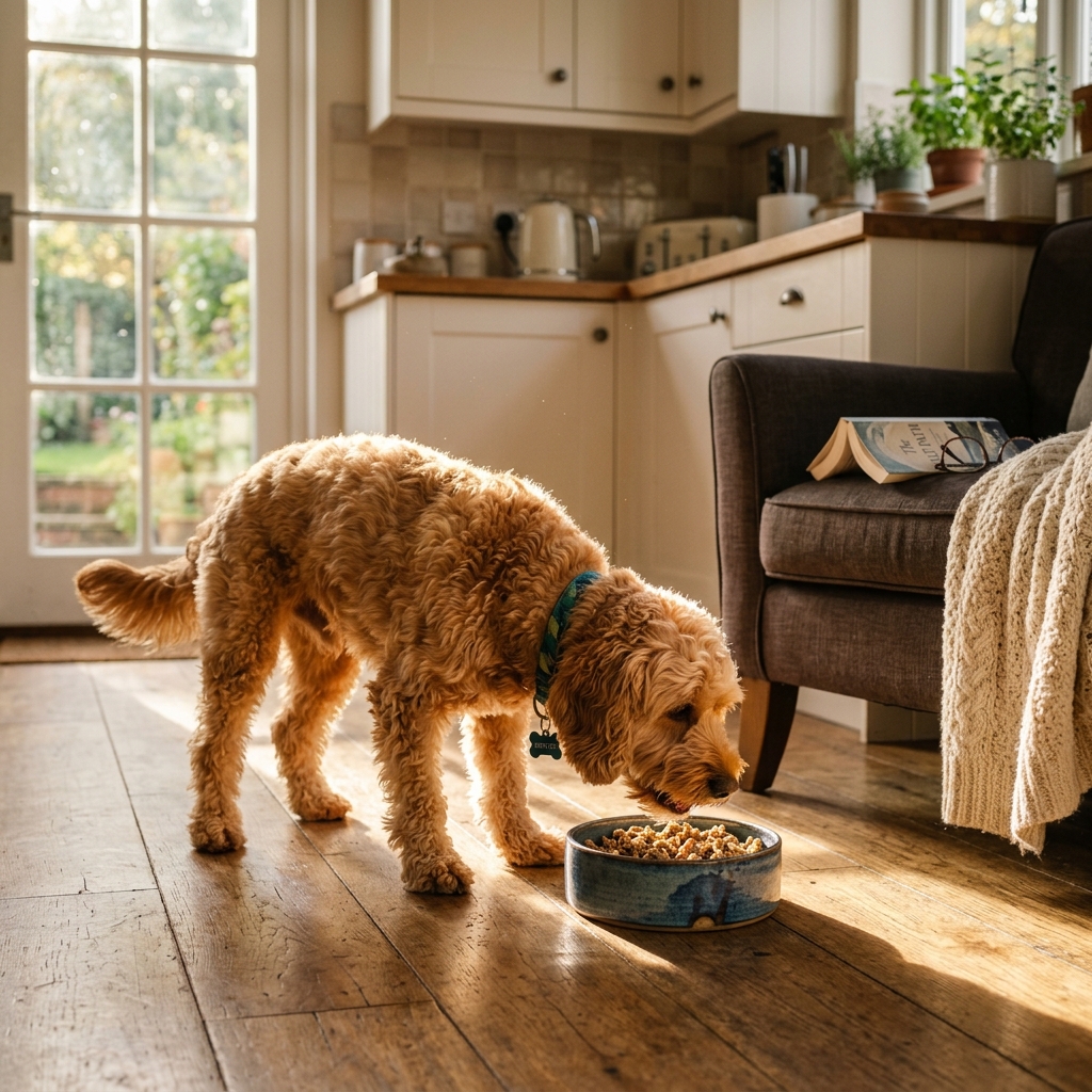 Best dog food for Cockapoos UK 2026: healthy eating guide. Happy Cockapoo pup.
